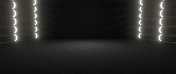 Темний Кінематографічний Футуристичний Сучасний Гаражний Шоурум Тунель Порожній Простір Біле — стокове фото