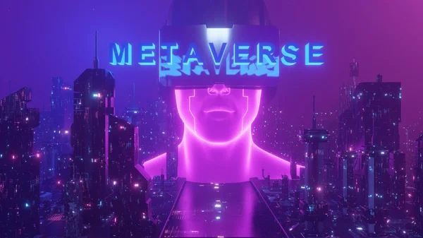 Gelecek Dijital Teknoloji Konsepti Panorama Şehir Afişi 3D