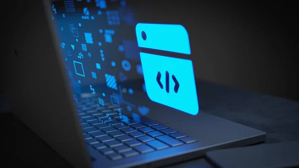 Teknoloji teknolojisi 3D İllüstrasyonunda çevrimiçi görüntü kodlaması