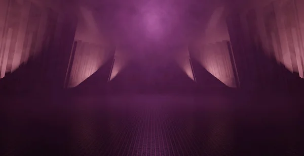Abstract Scene Huge Virtual Showroom Club Hallway Light Smoke Bright — Photo