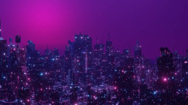 Modern Metropolis Neon Gökdelen Sanal Punk Sancak Arkaplanı 3d Render