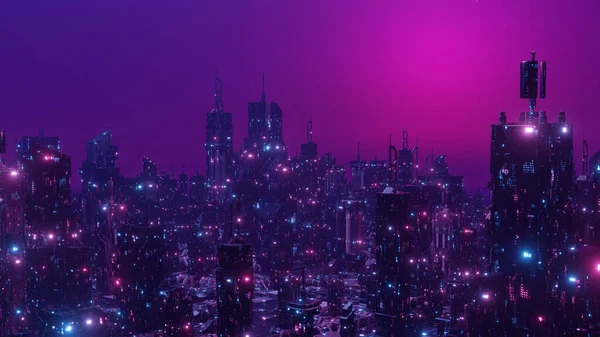 Cyberpunk Futurystyczny Tło Miasta — Zdjęcie stockowe