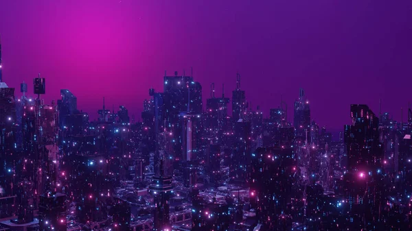Modern Metropolis Neon Skyscraper Cyber Punk Banner Background Render — Stockfoto