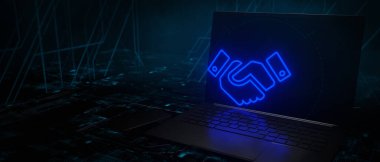 Arkadaş canlısı Ağ parlayan dizüstü bilgisayar teknolojisi arkaplanı 3D görüntüleyici