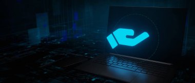 Elle sunulan internet teknolojisi afişi arkaplan kopyalama alanı 3B Render