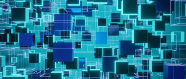 Soyut kutular teknoloji bağlantısı konsept tasarımı 3B oluşturma