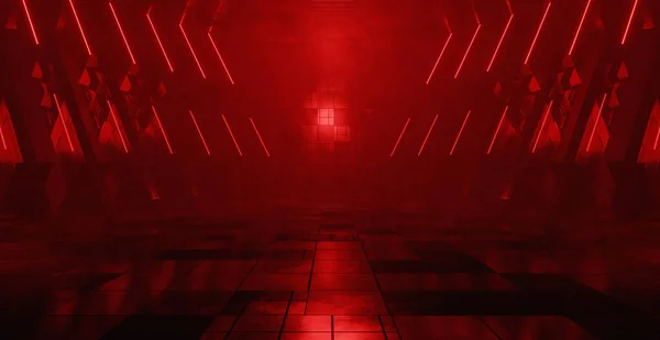Futuristic Background Red Glowing Showroom Empty Hallway Corridor Room Garage — стоковое фото