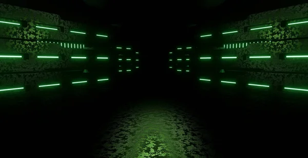 Abstract Scifi Grungy Tunnel Corridor Pakhuis Spotlight Olive Green Banner — Stockfoto