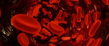 Kırmızı kan hücreleri, hemoglobin ve eritrositlerin çizimi. Arkaplan 3B Hazırlama