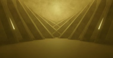 Soyut Boş Duman Sarı Otomobil Otoparkı Garaj Stüdyosu Modern Yansıtıcı Uzay Gemisi Tünel Koridoru Soyut Arkaplan Soyutlaması 3D