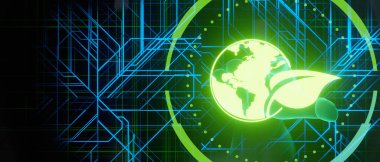 El işaretli küresel yaprak teknolojisi fütüristik arayüz soyut afiş arkaplan 3D Görüntü