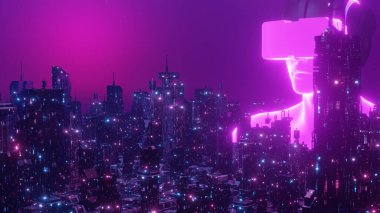Metaverse Cyber City Dünya Sanal Gerçeklik Teknolojisi Geleceğin Fikri 3D Görüntü