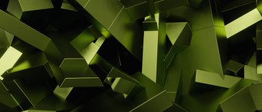 Soyut Hayret Verici Geometrik Kaos Moda Geleceği Orman Yeşil Sancak Arkaplanı 3D Render