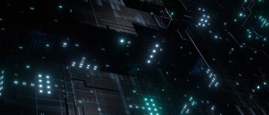 Dijital teknoloji geçmişi. Dijital kare mavi desen piksel arkaplan 3B oluşturma