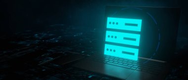 Sunucu dizüstü bilgisayar bağlantı ağı veri iletişim konsepti 3B İllüstrasyon