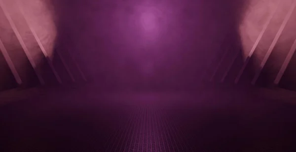 Extraordinary Elegant Dark Volumetrics Smoke Bright Purple Cyber Warehouse Futuristic — ストック写真