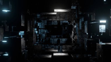 Grungy blocks metal rusty background texture, Cube shape elements pattern. 3d