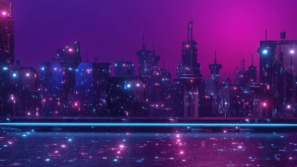 Rooftop View Dystopian Concept Background Cyberpunk Render — Fotografia de Stock