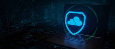 Cybersecurity cloud concept protection on the internet 3D Illustration