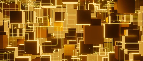 Abstract Yellow Geometric Background Design Glowing Cubes — Fotografia de Stock