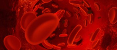 Red blood cells circulating blood vessels 3D render