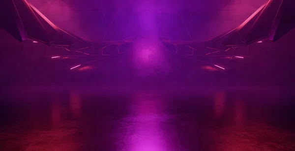 Breathtaking Ultramodern Empty Smoke Purple Digital Tunnel Hangar Club Hallway — Foto de Stock