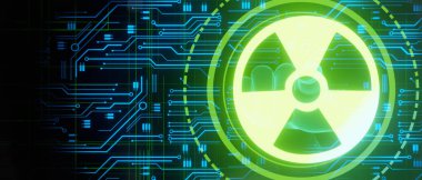 Futuristic frame, radiation sign toxic sign in modern banner background technology wallpaper 3D Render