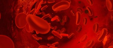 3D rendering illustration some red blood cells in a blood vessel