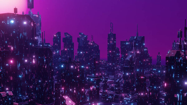 Downtown District Glowing Neon Wallpaper Background 3d Render