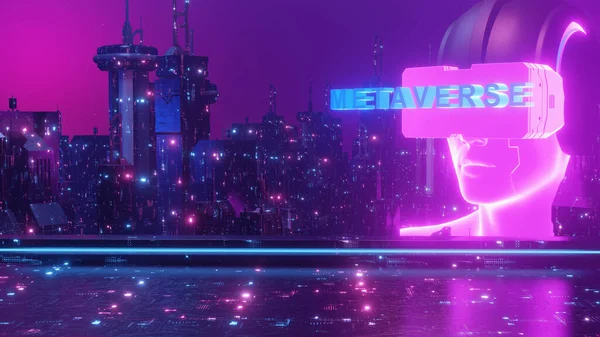 Digital Community Neon Cyberpunk Blockchain Concept Background 3d Illustration