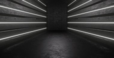 Modern Futuristic CyberSteampunk Neon Lights And Reflections Space For Product And Text Spotlight Dark Grey Banner Background Alien Futuristic Concept