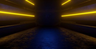 SciFi Modern Neon Lights Reflections Space For Product And Text Dark Illustrative Banner Background Wallpaper Concept Of The Future 3D Illustration