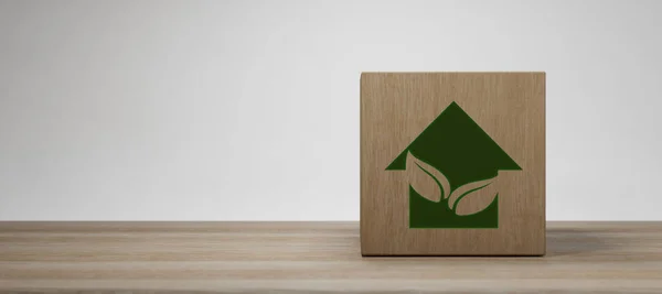 Eco House Green Environment Wooden Home Friendly Icon Wooden Block — Stock fotografie