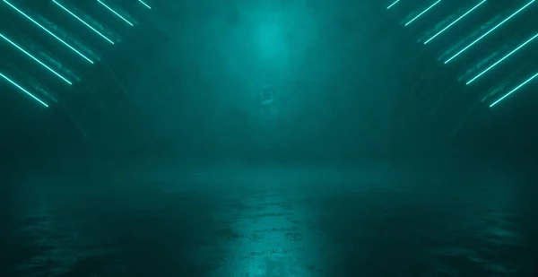Future Neon Glow Futuristic Mysterious Volumetrics Deep Blue Green Corridor — 图库照片