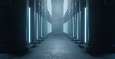 Light Blue Hallway SciFi Corridor Hallway Hangar Interior Background Wallpaper 3D Render