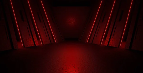 Futuristic Industrial Underground Hangar Tunnel Garage Realistic Background Showroom Lighted Dark Red Banner Background Futuristic Architechture