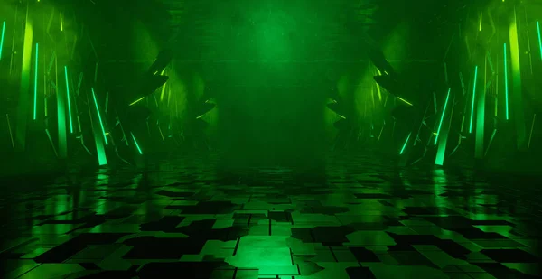 Imaginative Futuristic Technology Empty Smoke Green Alien Hangar Tunnel Futuristic — ストック写真