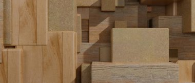 Brown light wooden cubes texture background banner panorama