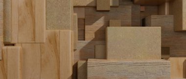 Brown light wooden cubes texture background banner panorama
