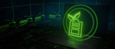 Eco energy battery leaf concept banner background copyspace 3D Render