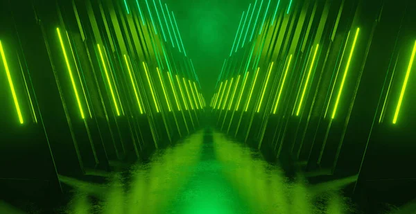 Green Alien Room Futuristic Background Underground Hall Corridor Tunnel Led — Stockfoto