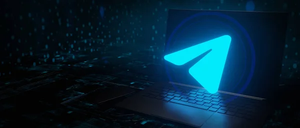 Laptop Computer Send Message Hologram Mail Concept Render — Stock Fotó