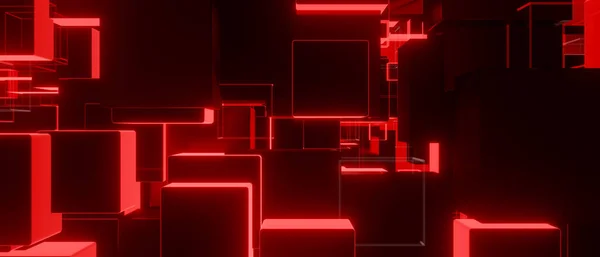 Geometric Techno Red Cubes Background Banner — ストック写真