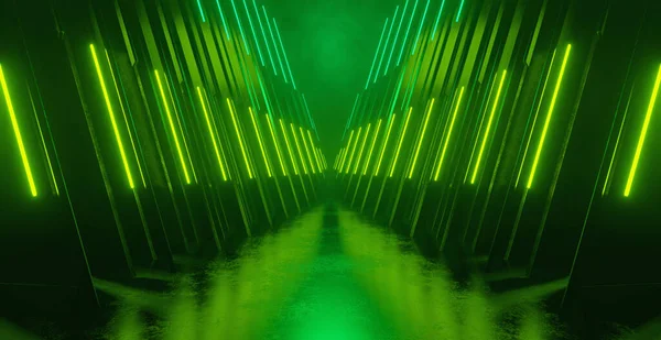 Green Alien Room Futuristic Background Underground Hall Corridor Tunnel Led Fotos De Stock