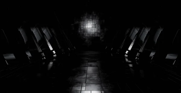 black scary grungy reflective room interior empty 3d Render