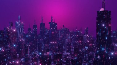 Downtown District Glowing Neon Town Banner Background 3d Illustration