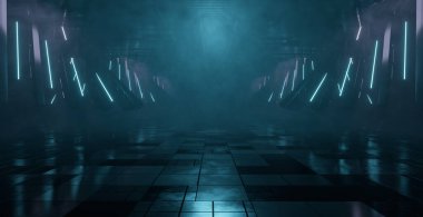 Extraordinary Neon Glow Futuristic Mysterious Volumetrics Light Blue Turquoise Brick Abstract Background 3D Illustration