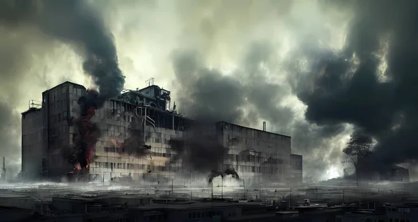 Smoke Factory Pollution Environmental Disaster Concept Digital Art Concept Art ストック画像