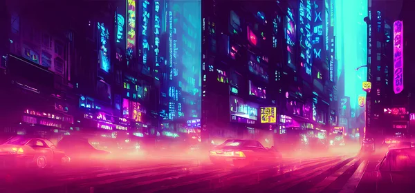 Abstract cyberpunk streets,street illustration, futuristic city, dystopian artwork at night. Digital art painting for book illustration,background wallpaper, concept art.