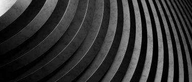 Metallic Style Abstract Minimal Wavy or Curve Lines Architecture Design Black Background, 3D Illustration